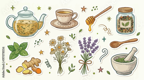 Herbal Tea Ingredients with Flowers and Spices