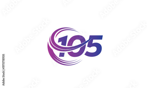 105 Number Logo Design with Purple Gradient Swirl Circle