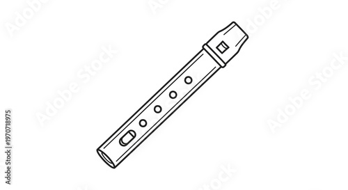Simple Line Drawing of a Recorder Flute, Musical Instrument Icon
