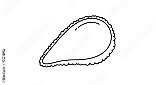 Simple Line Drawing of a Single Mussel Shell, Isolated on White Background
