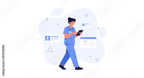 Nurse Using Tablet, Healthcare Technology, Digital Health Records, Medical Data Analysis