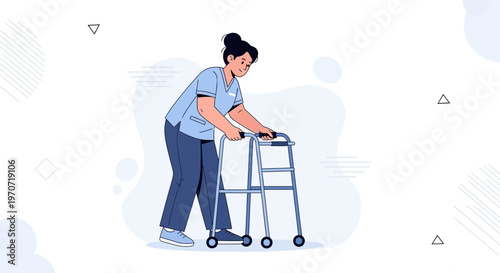 Nurse Helping Elderly Patient Walk with Walker, Healthcare Assistance