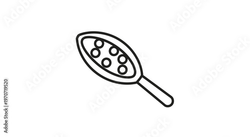 Simple Line Art Icon of Cocoa Pod with Beans, Isolated on White Background