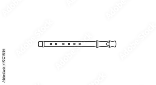 Simple Line Art Illustration of a Recorder Flute on White Background