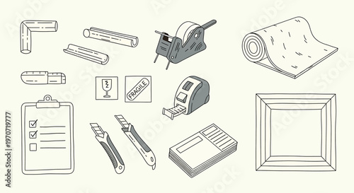 Technical drawings of hinges and hardware isolated on transparent background blueprint style