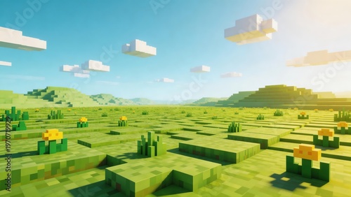 Pixel style 3D grassland