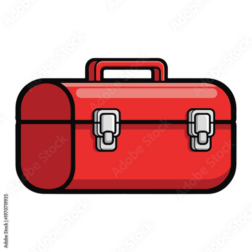 A red briefcase with two latches