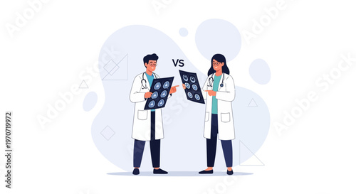 Doctors Comparing X-rays, Medical Diagnosis, Vs Concept