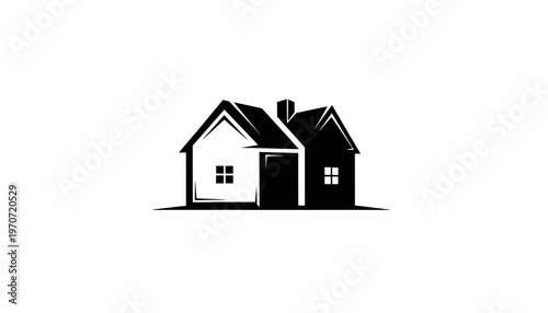 Simple black and white house illustration.