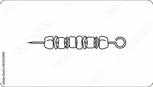 Simple Line Art Icon of a Skewer with Cubed Food