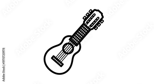 Simple Line Art Icon of a Ukulele or Small Guitar, Music Instrument Vector Graphic
