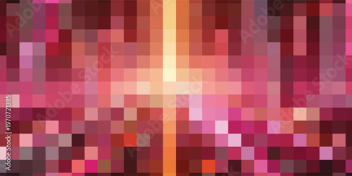 Foto Abstract Pixelated Light Burst with Vibrant Pink and Orange Hues.