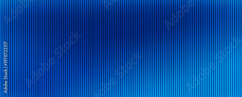 Abstract blue vertical lines background with bright gradient light. Luxury metallic texture, wavy pleated surface, 3D striped pattern for modern banner, backdrop, or corporate presentation.