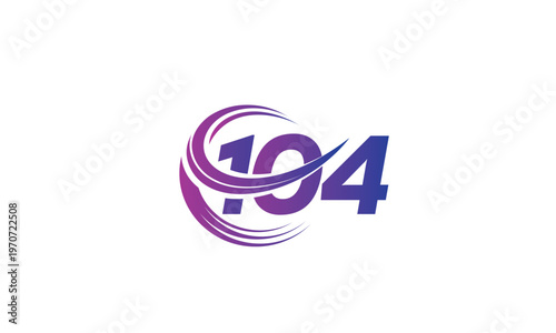 104 Number Logo Design with Purple Gradient Swirl Circle