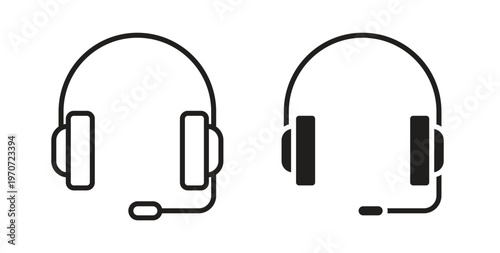 Headset icon design line and solid vector pack on white background