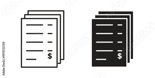 Bills icon design line and solid vector pack on white background