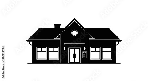 modern black and white house with clock vector illustration flat design