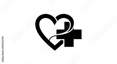 Medical symbol with heart and cross.