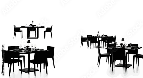 modern minimalist dining room furniture set flat design vector illustration