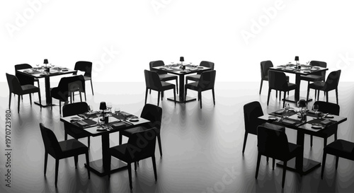 empty restaurant dining area with tables and chairs vector illustration