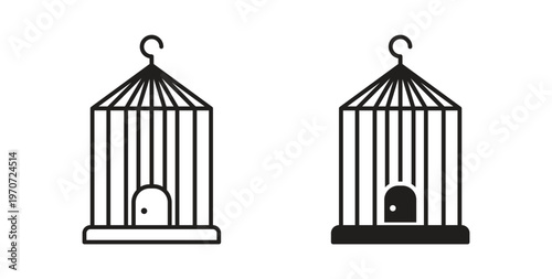 Bird cage icon design line and solid vector pack on white background