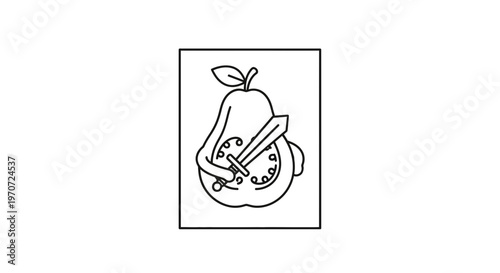 Pear with Sword and Clock Face - Surreal Food Art