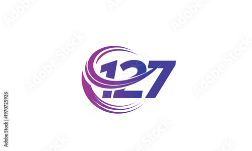 127 Number Logo Design with Purple Gradient Swirl Circle