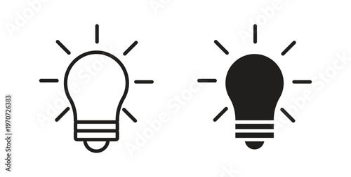 Bulb icon design line and solid vector pack on white background