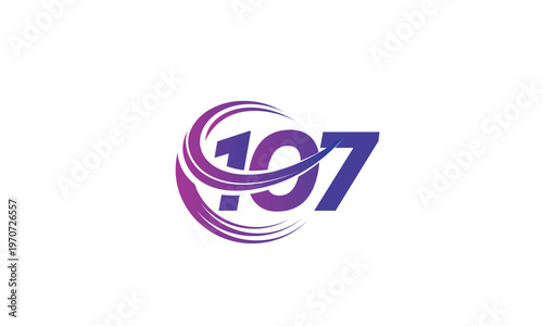 107 Number Logo Design with Purple Gradient Swirl Circle