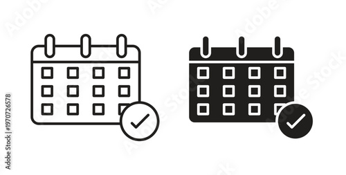 Calendar check icon design line and solid vector pack on white background