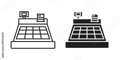 Cash register icon design line and solid vector pack on white background