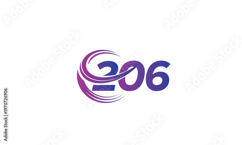 206 Number Logo Design with Purple Gradient Swirl Circle