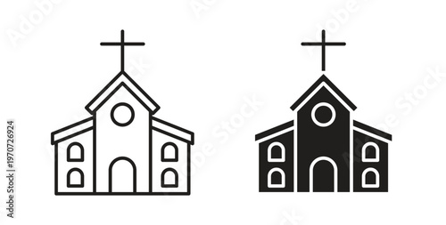 Church icon design line and solid vector pack on white background