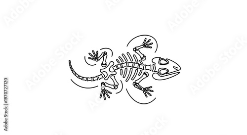 Lizard Skeleton Outline, Anatomical Illustration, Reptile Fossil, Vector Art