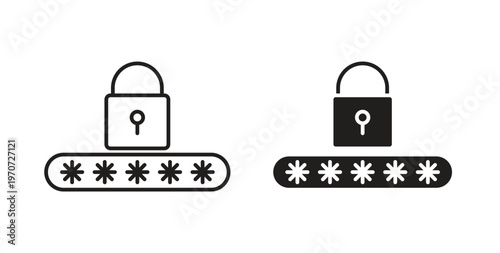 Code lock icon design line and solid vector pack on white background