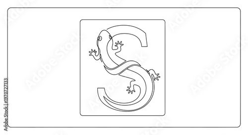 Lizard Wrapped Around Letter S, Stencil Art, Graphic Design Element