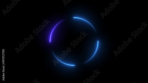 Glowing Blue and Purple Neon Circle Segments on Black Background Technology Animation