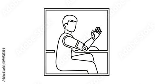 Man with Robotic Arm in Futuristic Office, Innovation Concept