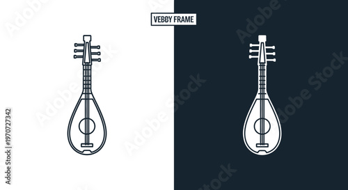 Mandolin Icon: Line Art Illustration on White and Dark Background