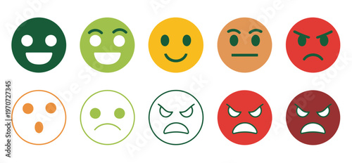 Customer satisfaction rating scale, emoji face icons set, feedback survey vector, happy neutral sad reactions, review and rating graphics