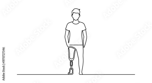 Man with Prosthetic Leg Standing Confidently, Minimalist Line Art