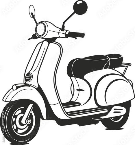 Classic vintage scooter illustration, retro motor scooter design, iconic italian style twowheeler, black and white vector graphic of a scooter