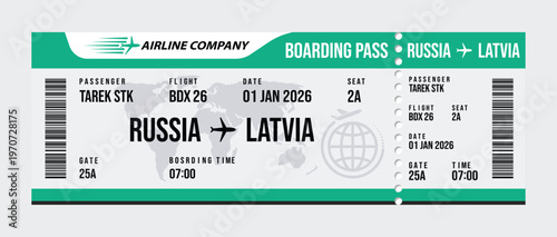 Airline boarding pass for russia to latvia flight airline ticket travel