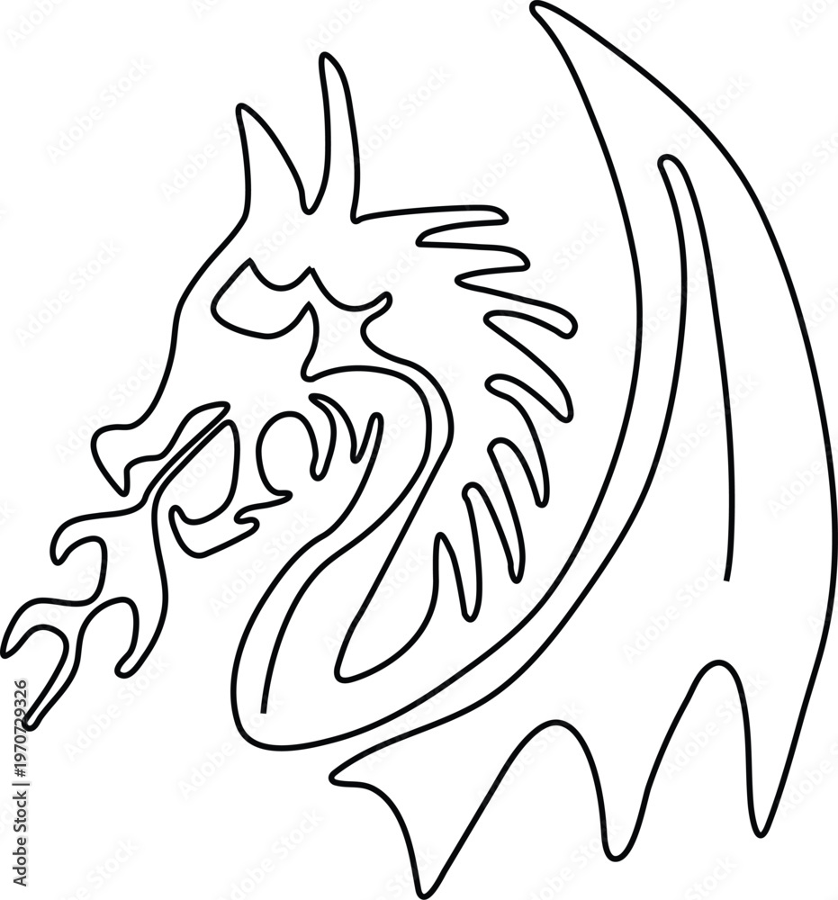 Obraz premium Minimalist Continuous Line Illustration of Dragon Representing Mythology Power and Abstract Elegance Concept