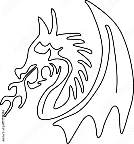 Minimalist Continuous Line Illustration of Dragon Representing Mythology Power and Abstract Elegance Concept