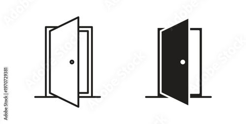Entrance door icon design line and solid vector pack on white background