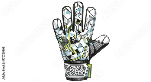Abstract geometric pattern goalkeeper glove on white background sports equipment