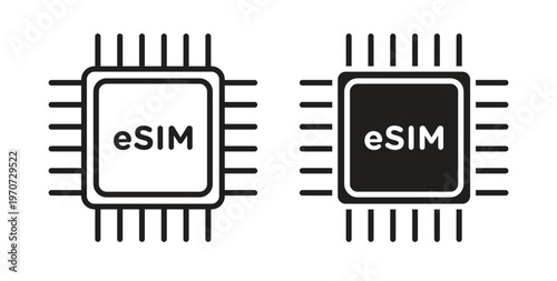 ESIM icon design line and solid vector pack on white background