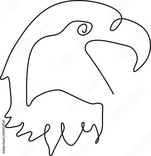 Minimalist Continuous Line Illustration of Eagle Head with Beak and Feather Details Representing Strength Freedom and Abstract Elegance Concept