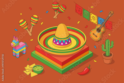 Traditional Mexican Fiesta Celebration with Music, Food, and Decorations